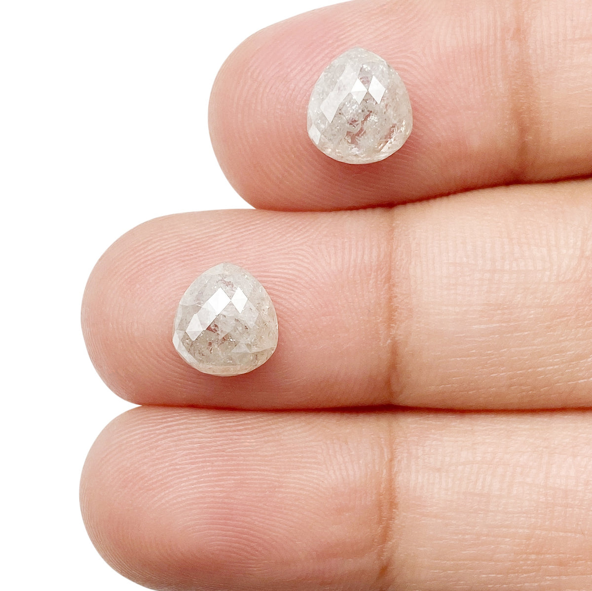 3.17cttw | Salt &amp; Pepper Pear Shape Rose Cut Diamond Matched Pair - Modern Rustic Diamond