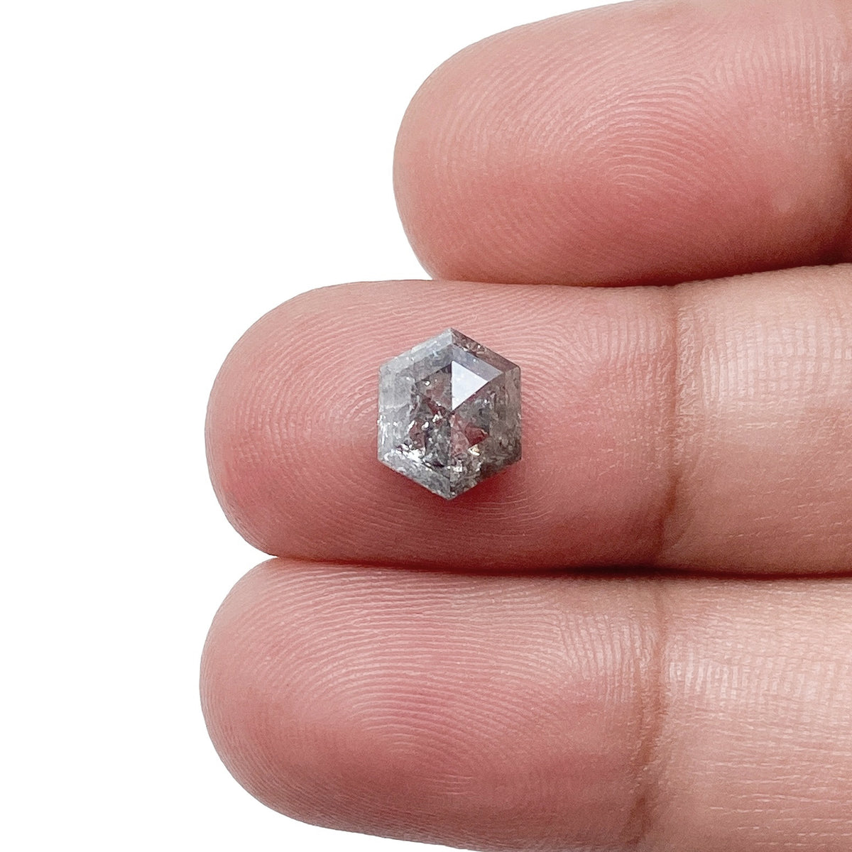 1.79ct | Salt &amp; Pepper Hexagon Shape Rose Cut Diamond - Modern Rustic Diamond