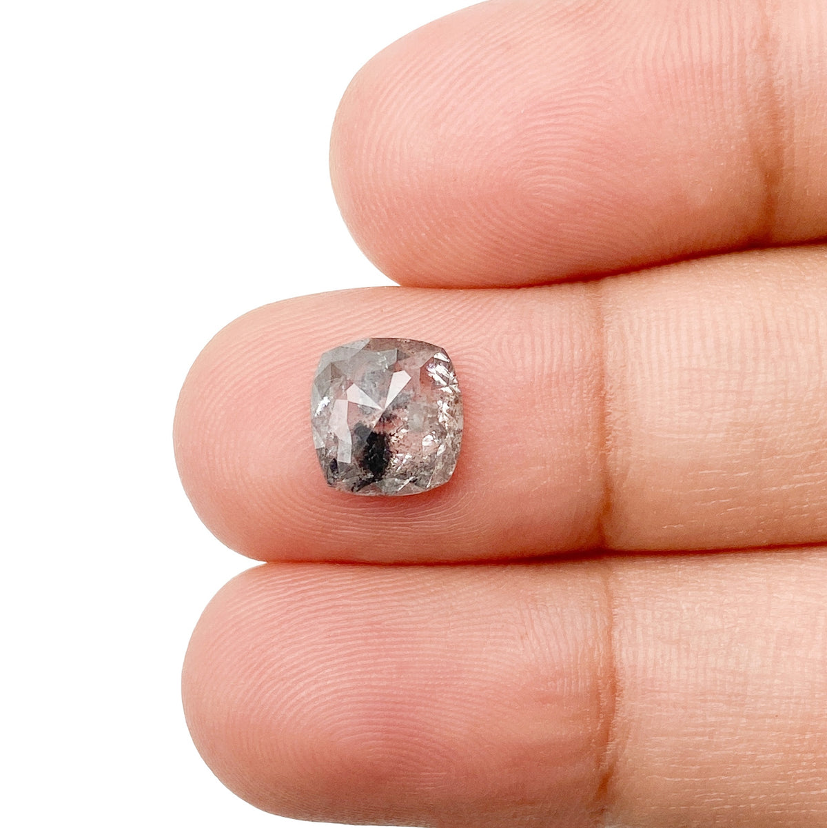 1.80ct | Salt &amp; Pepper Cushion Shape Rose Cut Diamond - Modern Rustic Diamond