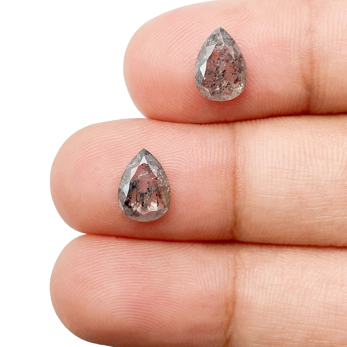 1.84cttw | Rustic Pear Shape Rose Cut Diamond Matched Pair - Modern Rustic Diamond