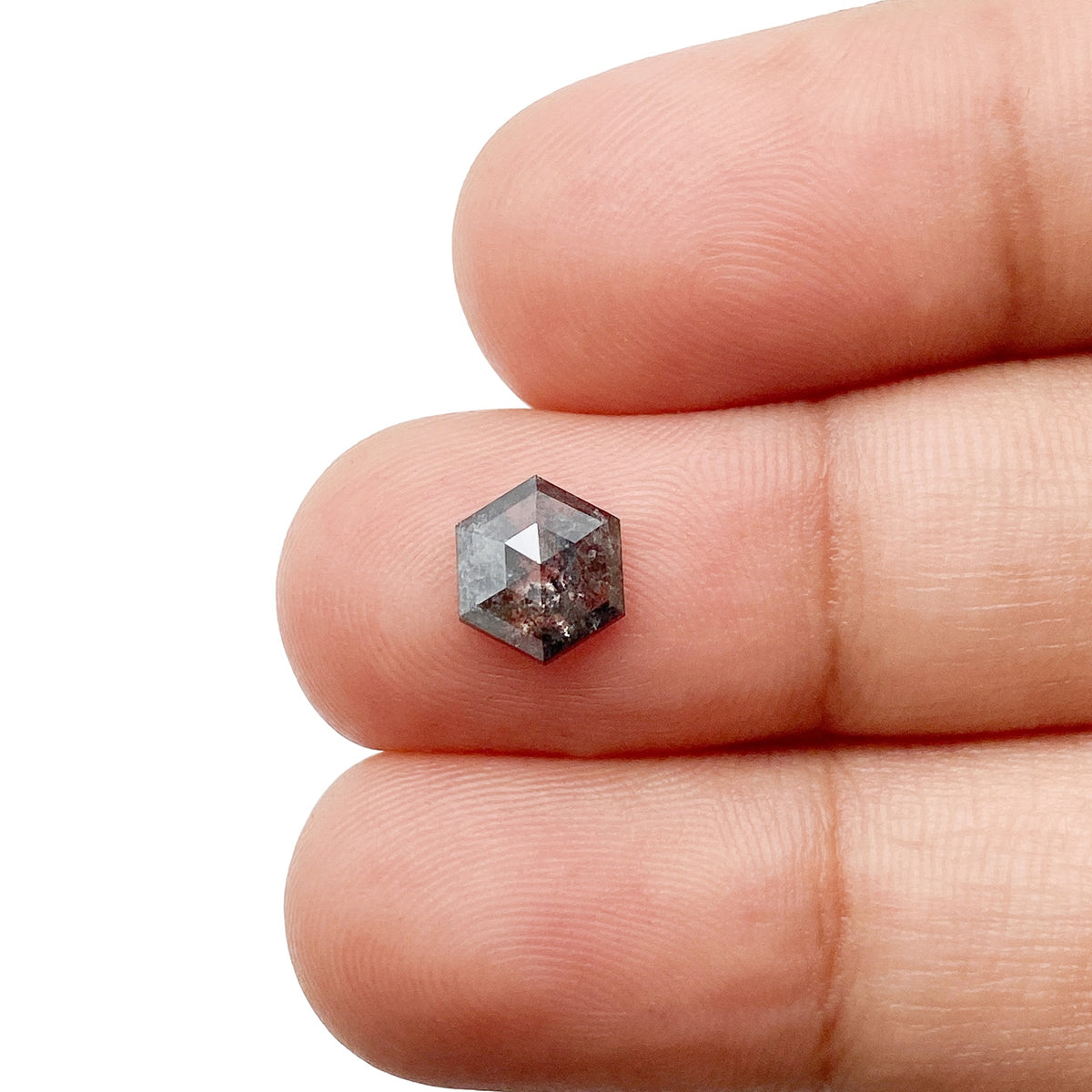 0.95ct | Salt &amp; Pepper Hexagon Shape Rose Cut Diamond - Modern Rustic Diamond