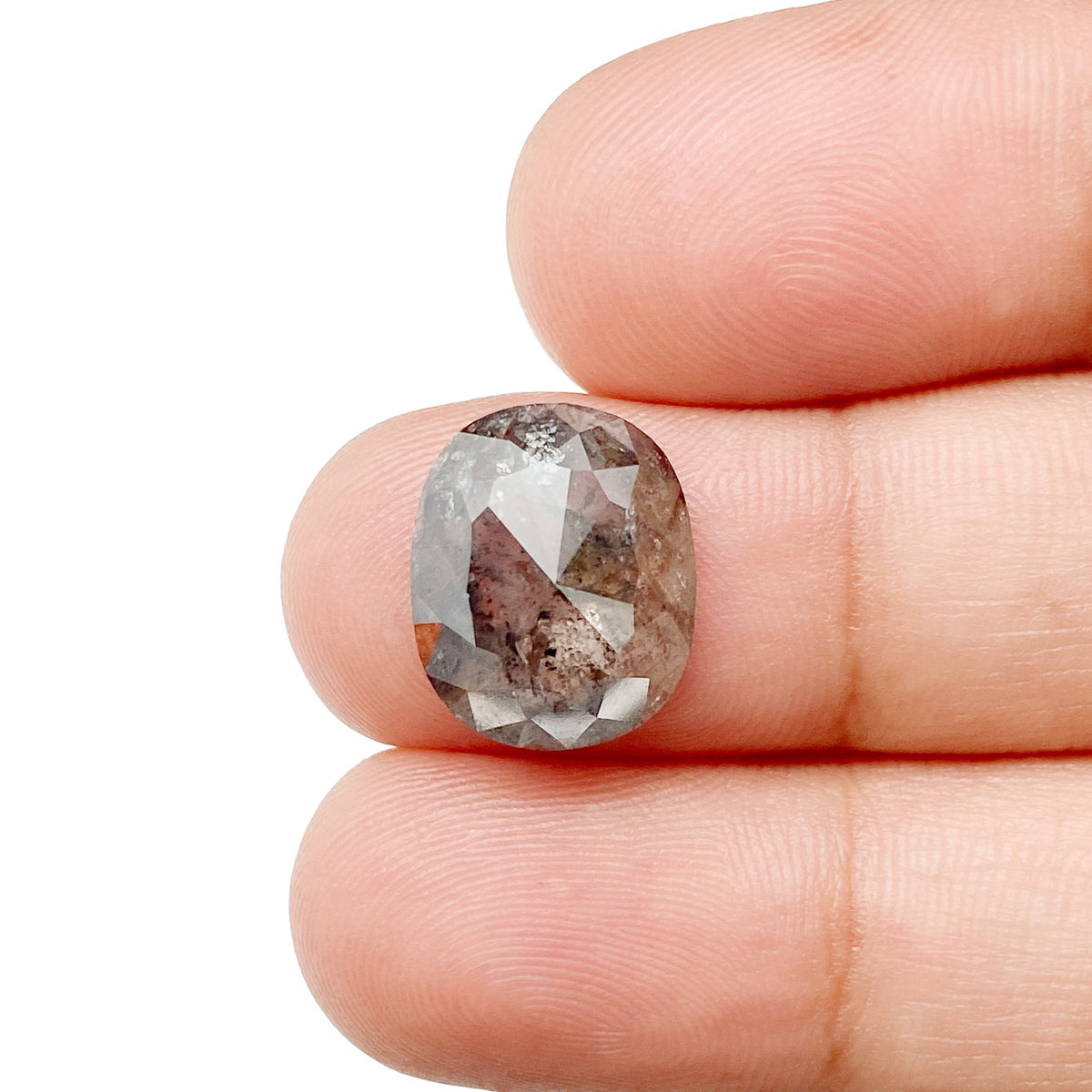 4.70ct | Salt &amp; Pepper Cushion Shape Rose Cut Diamond - Modern Rustic Diamond