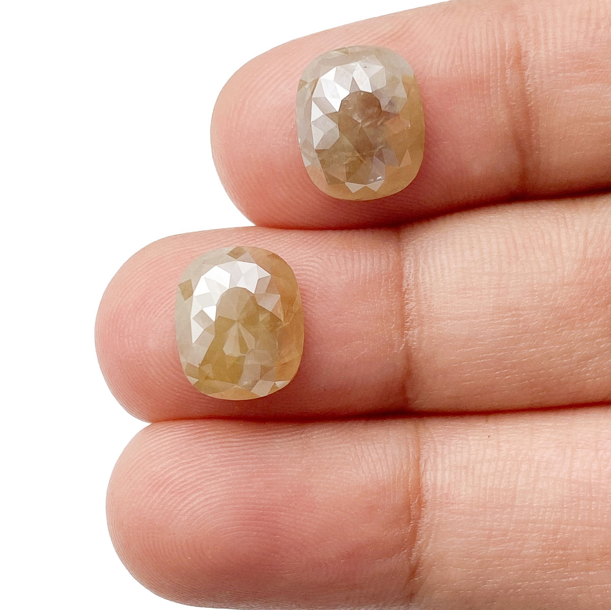 5.44cttw | Salt &amp; Pepper Cushion Shape Rose Cut Diamond Matched Pair - Modern Rustic Diamond