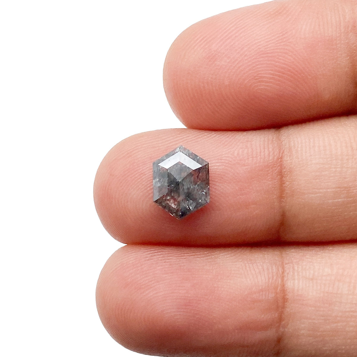 1.17ct | Salt &amp; Pepper Hexagon Shape Rose Cut Diamond - Modern Rustic Diamond