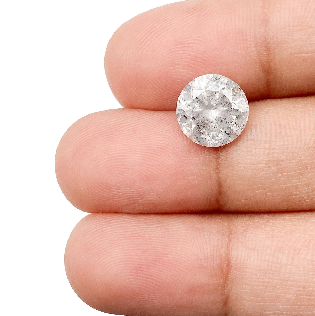 2.98ct | Salt & Pepper Round Shape Brilliant Cut Diamond - Modern Rustic Diamond