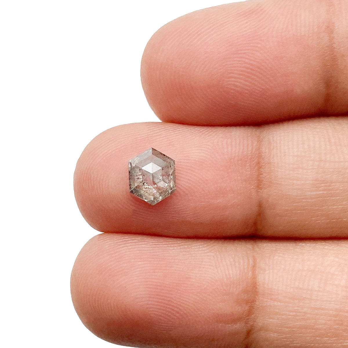 0.71ct | Salt &amp; Pepper Hexagon Shape Rose Cut Diamond - Modern Rustic Diamond