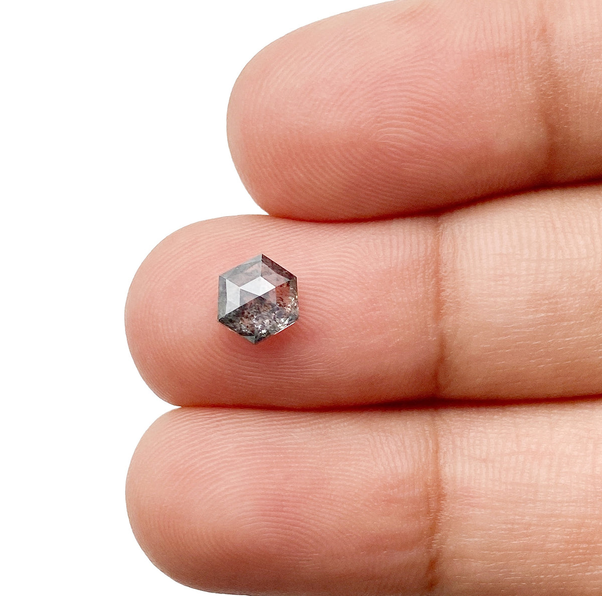 0.91ct | Salt &amp; Pepper Hexagon Shape Rose Cut Diamond - Modern Rustic Diamond