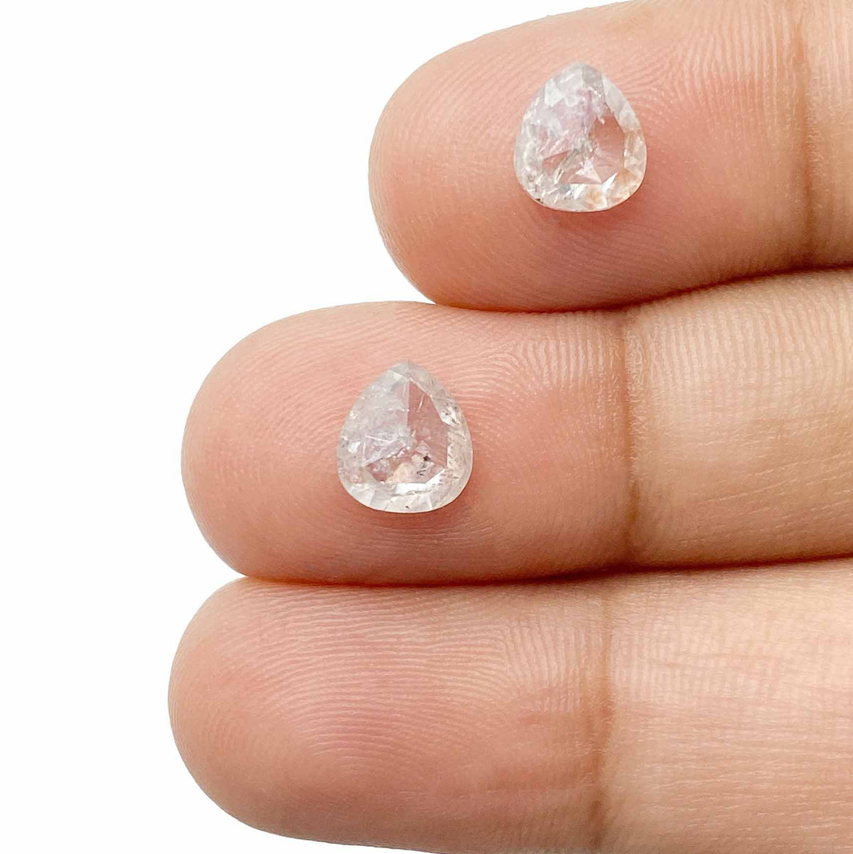 1.78cttw | Salt &amp; Pepper Pear Shape Rose Cut Diamond Matched Pair - Modern Rustic Diamond