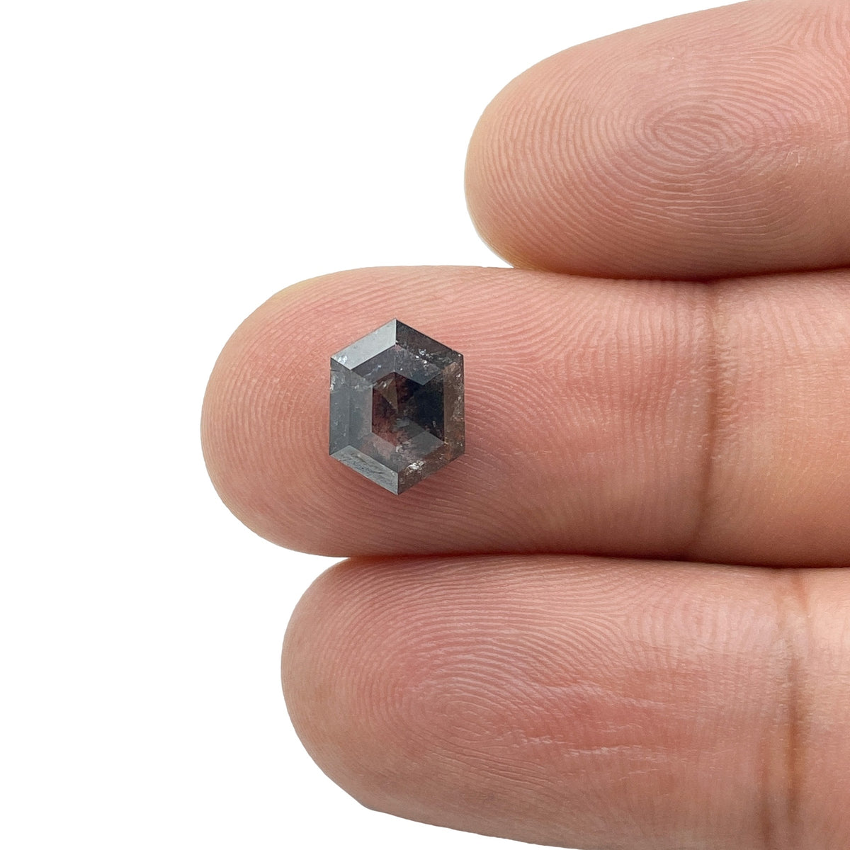 2.13ct | Salt &amp; Pepper Hexagon Shape Rose Cut Diamond - Modern Rustic Diamond