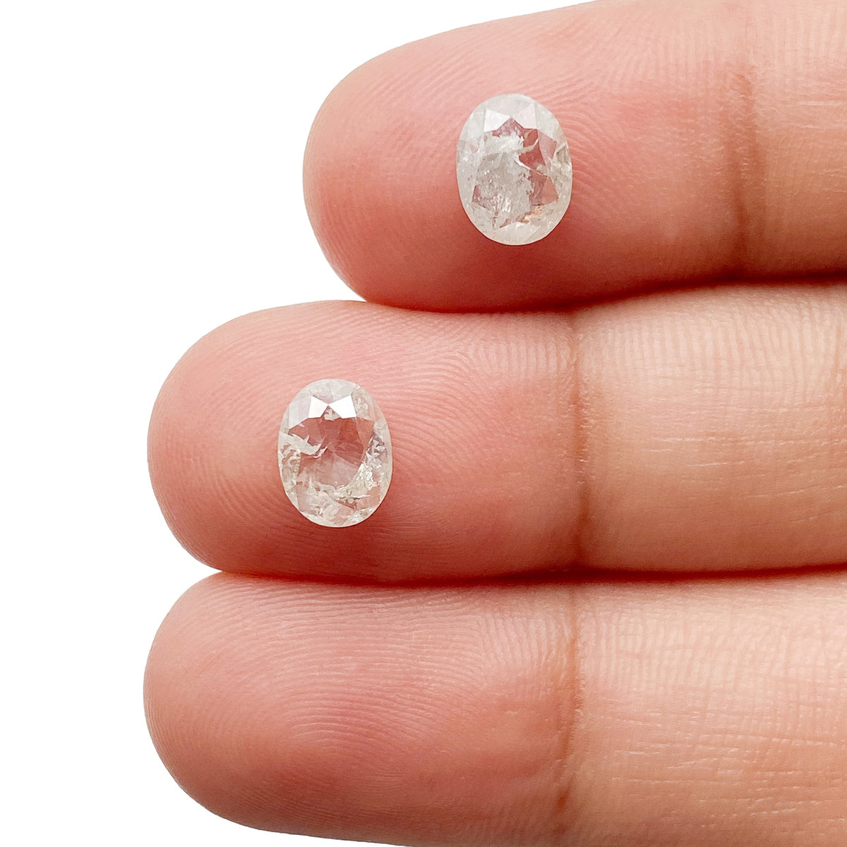 1.18cttw | Salt &amp; Pepper Oval Shape Rose Cut Diamond Matched Pair - Modern Rustic Diamond