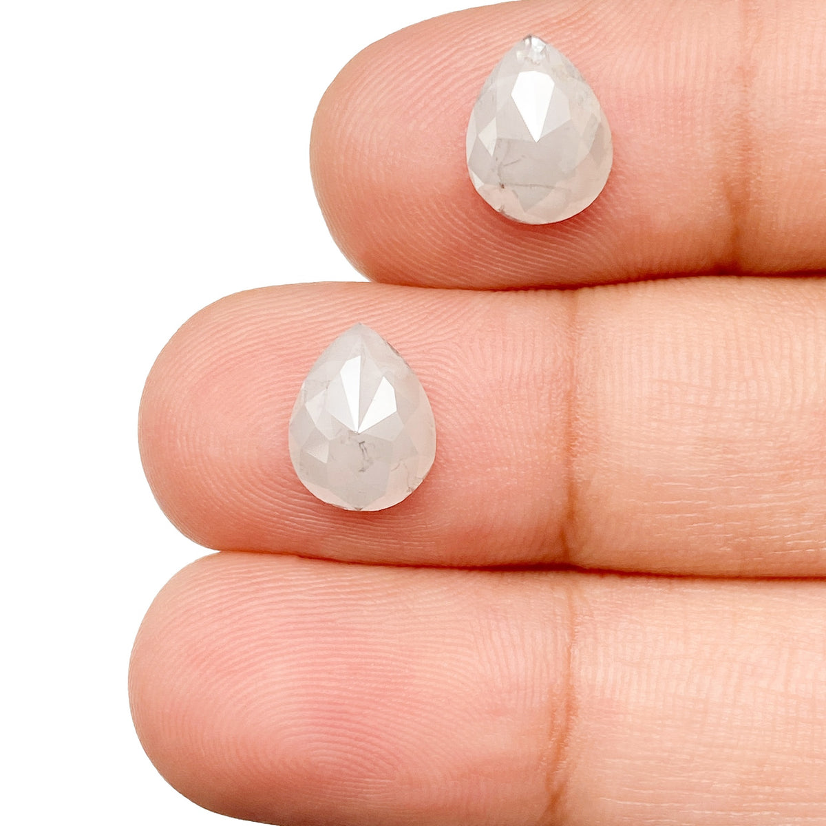 2.77cttw | Salt &amp; Pepper Pear Shape Rose Cut Diamond Matched Pair - Modern Rustic Diamond
