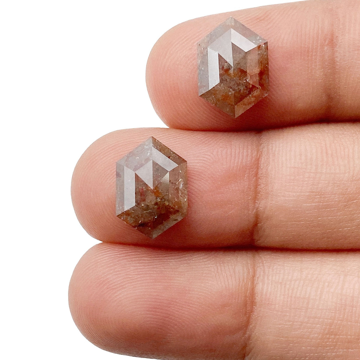 4.88cttw | Salt &amp; Pepper Hexagon Shape Rose Cut Diamond Matched Pair - Modern Rustic Diamond