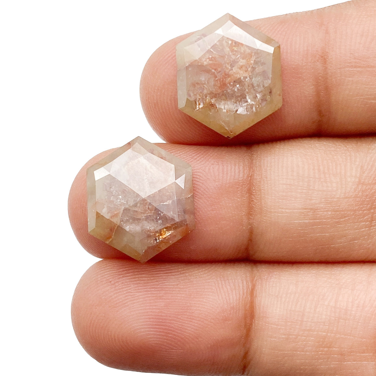 6.60cttw | Salt &amp; Pepper Hexagon Shape Rose Cut Diamond Matched Pair - Modern Rustic Diamond