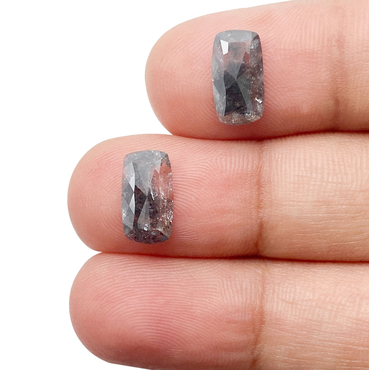 2.20cttw | Salt &amp; Pepper Cushion Shape Rose Cut Diamond Matched Pair - Modern Rustic Diamond