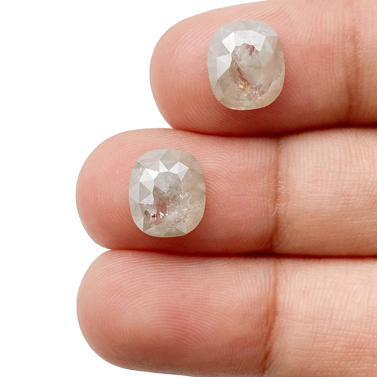 4.60cttw | Salt &amp; Pepper Cushion Shape Rose Cut Diamond Matched Pair - Modern Rustic Diamond