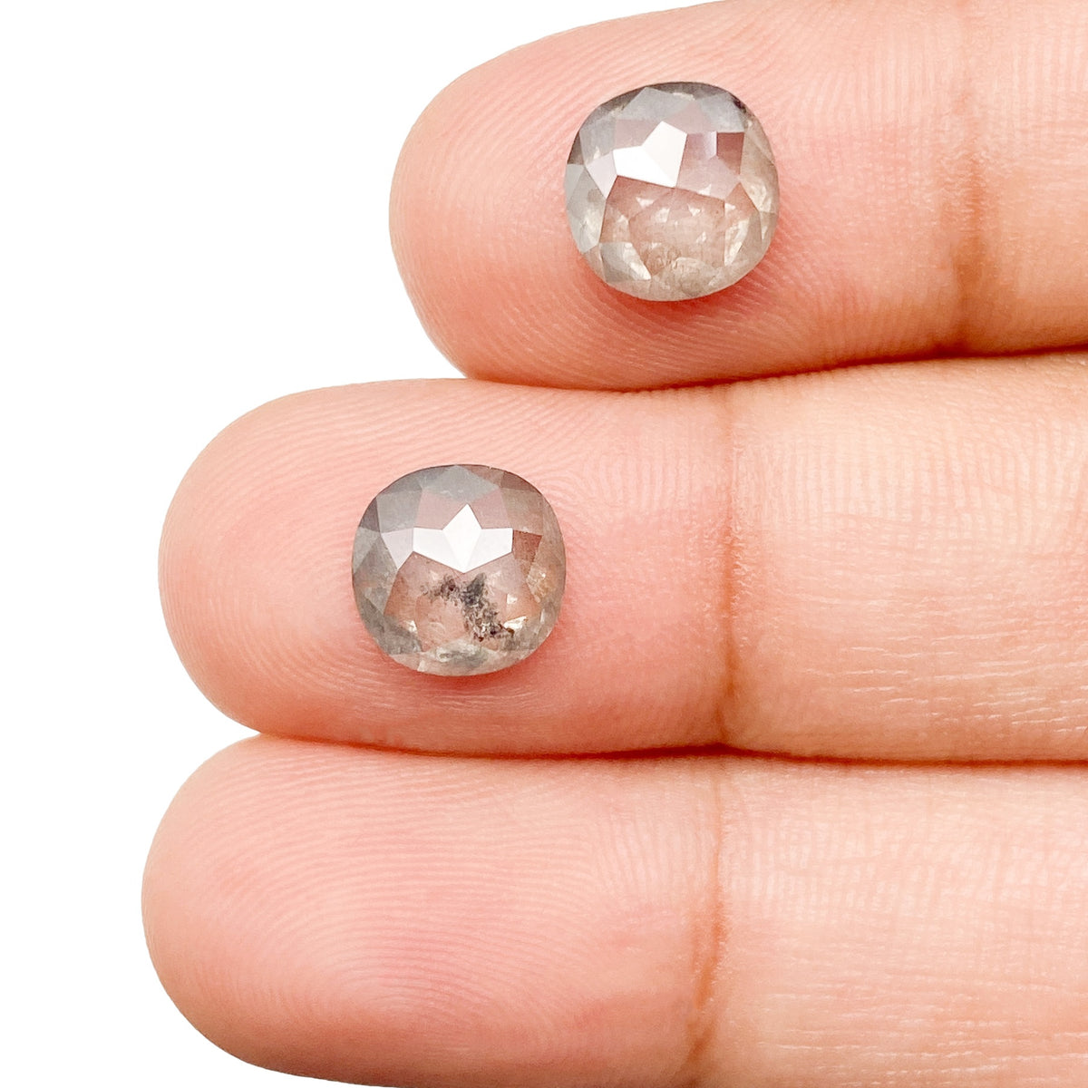 3.21cttw | Rustic  Cushion Shape Rose Cut Diamond Matched Pair - Modern Rustic Diamond