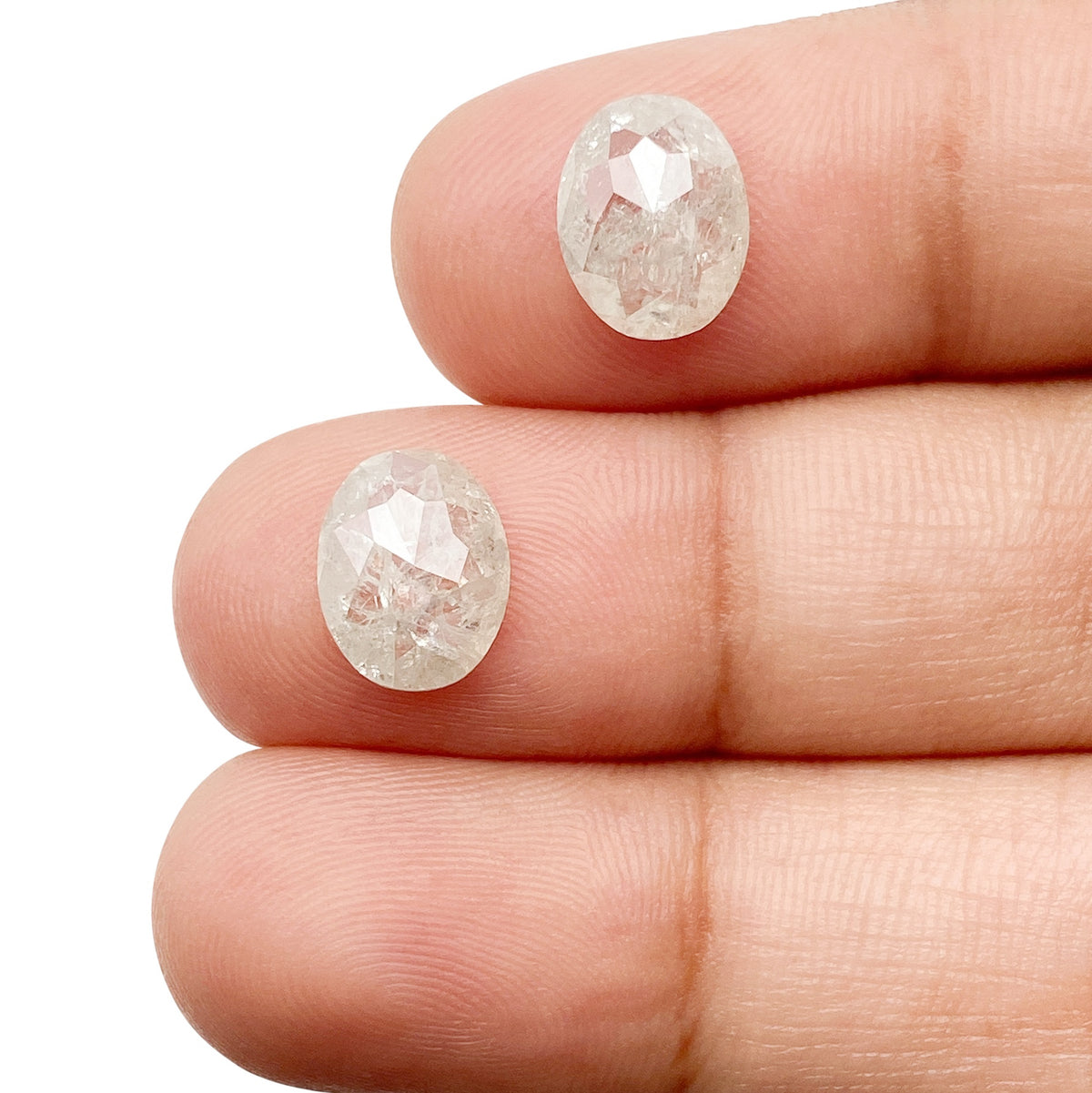 3.15cttw | Rustic Oval Shape Rose Cut Diamond Matched Pair - Modern Rustic Diamond