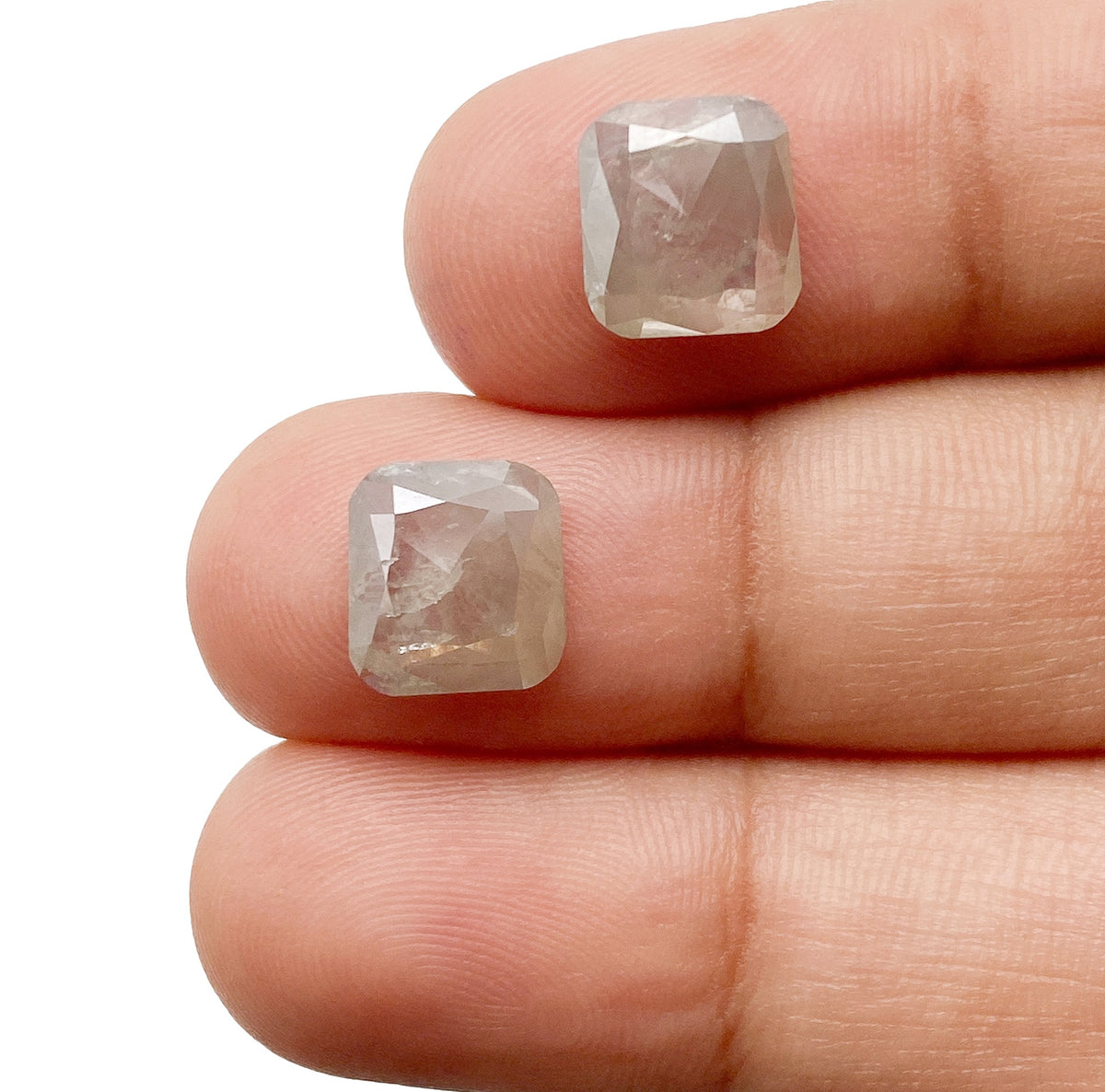3.45cttw | Rustic  Cushion Shape Rose Cut Diamond Matched Pair - Modern Rustic Diamond