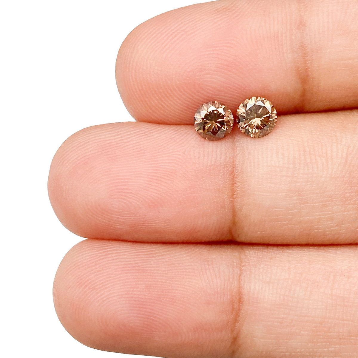 0.78cttw | Cognac VS-SI Round Shape Brilliant Cut Diamond Matched Pair - Modern Rustic Diamond