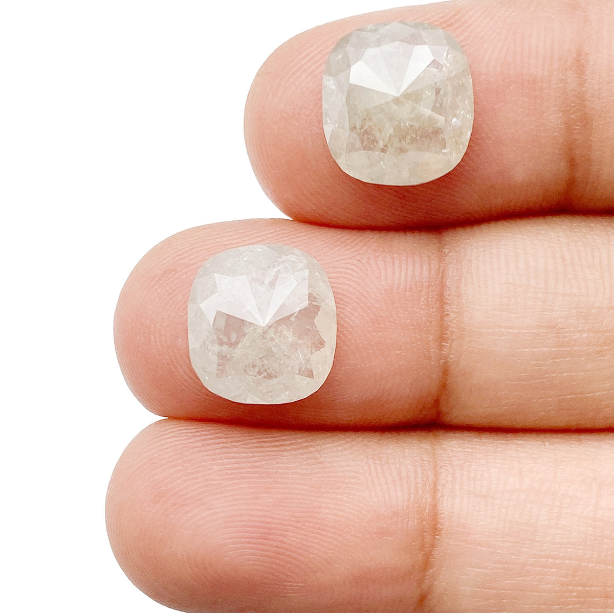 6.15cttw | Salt &amp; Pepper Cushion Shape Rose Cut Diamond Matched Pair - Modern Rustic Diamond