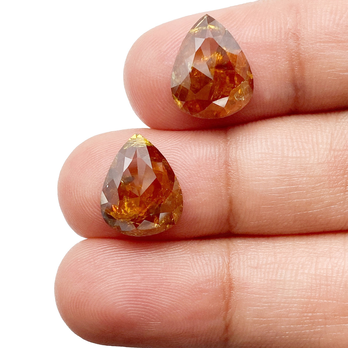 7.05cttw | Salt &amp; Pepper Pear Shape Rose Cut Diamond Matched Pair - Modern Rustic Diamond