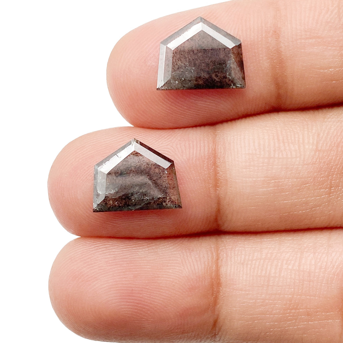 2.80cttw | Rustic  Shield Shape Rose Cut Diamond Matched Pair - Modern Rustic Diamond