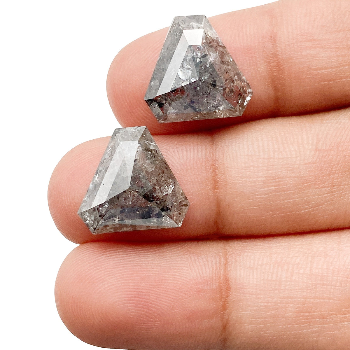 10.29cttw | Rustic Shield Shape Rose Cut Diamond Matched Pair - Modern Rustic Diamond