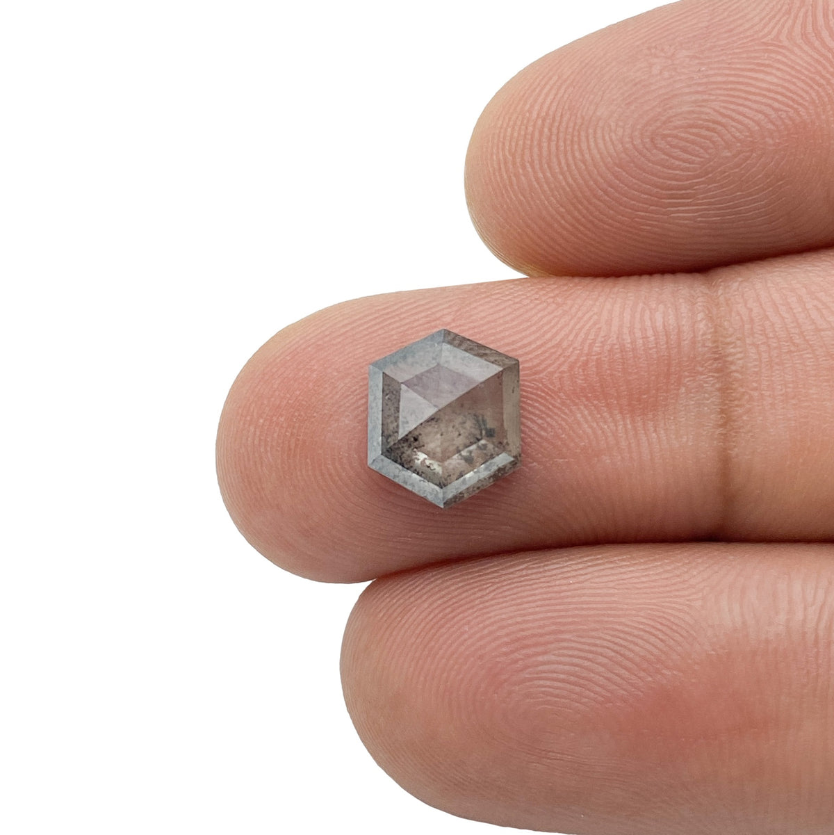 2.05ct | Salt &amp; Pepper Hexagon Shape Rose Cut Diamond - Modern Rustic Diamond