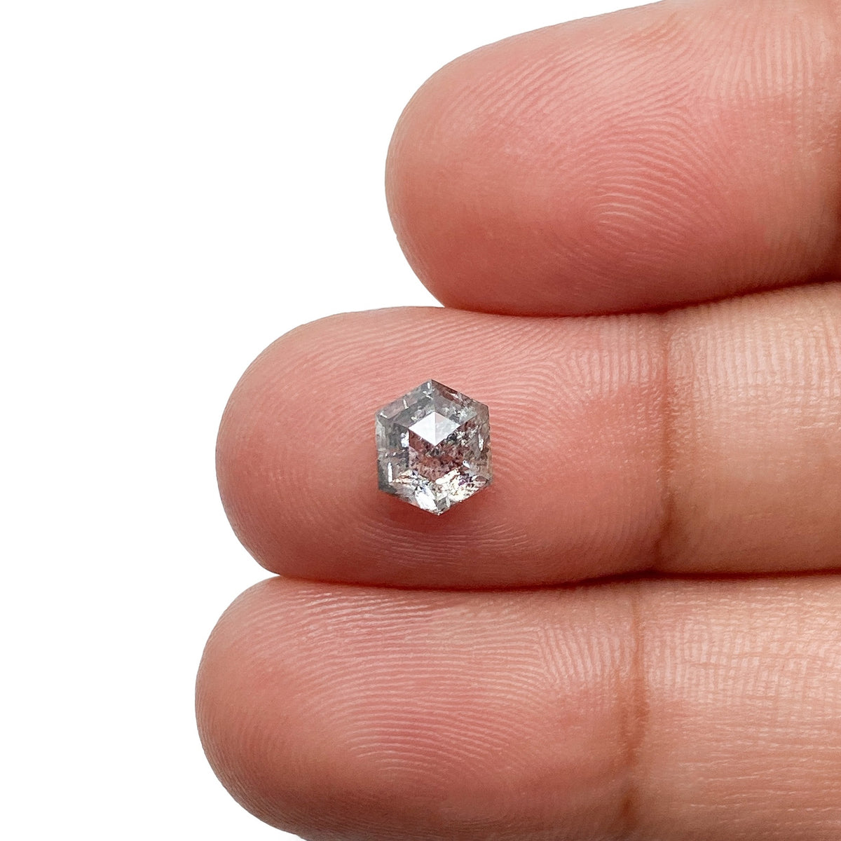 0.95ct | Salt &amp; Pepper Hexagon Shape Rose Cut Diamond - Modern Rustic Diamond