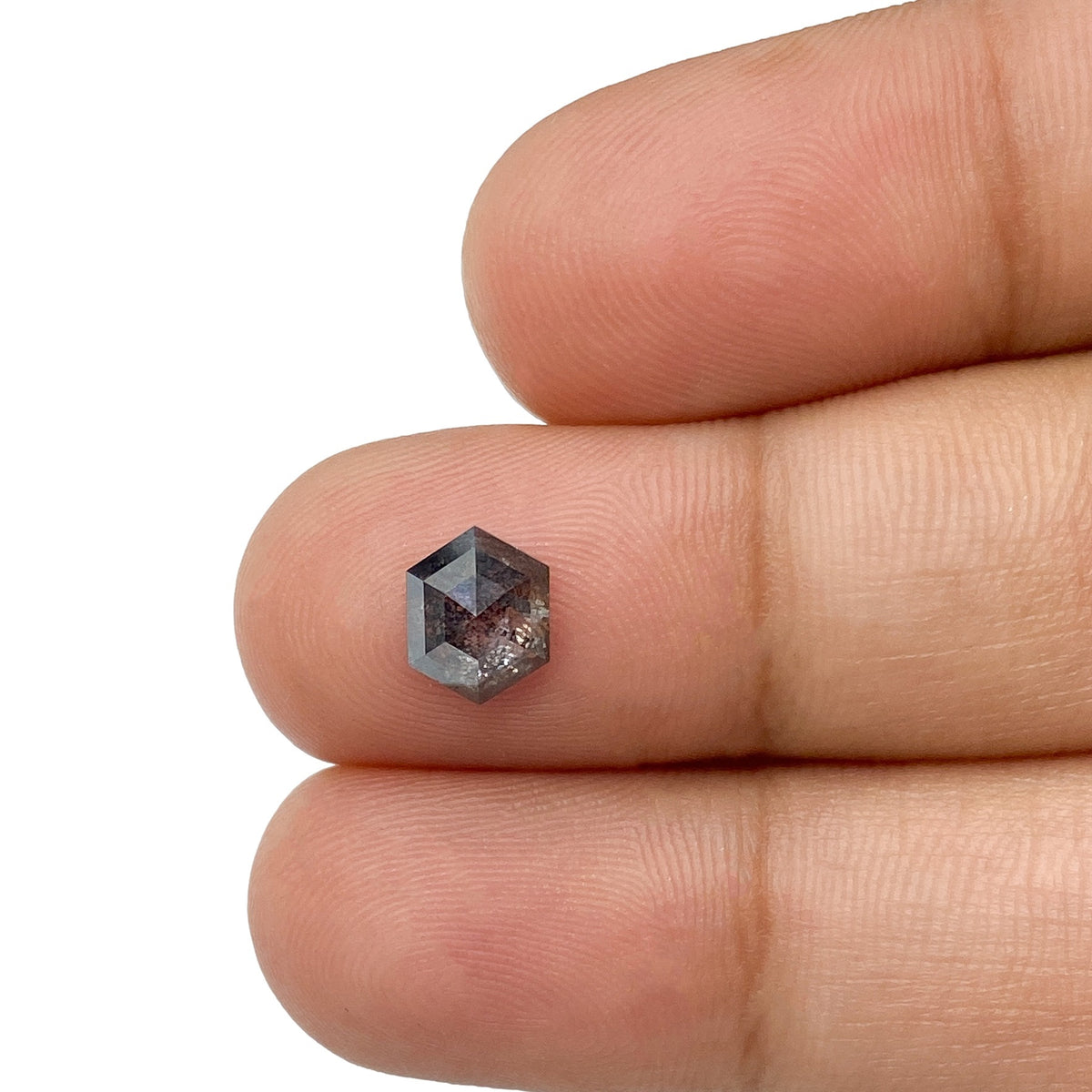 0.92ct | Salt &amp; Pepper Hexagon Shape Rose Cut Diamond - Modern Rustic Diamond