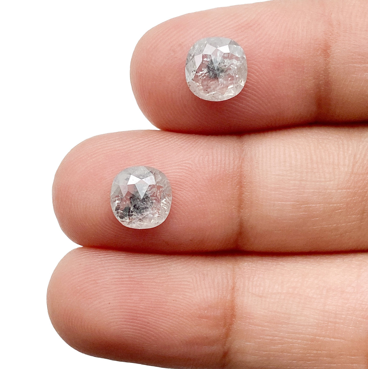 2.36cttw | Salt &amp; Pepper Cushion Shape Rose Cut Diamond Matched Pair - Modern Rustic Diamond