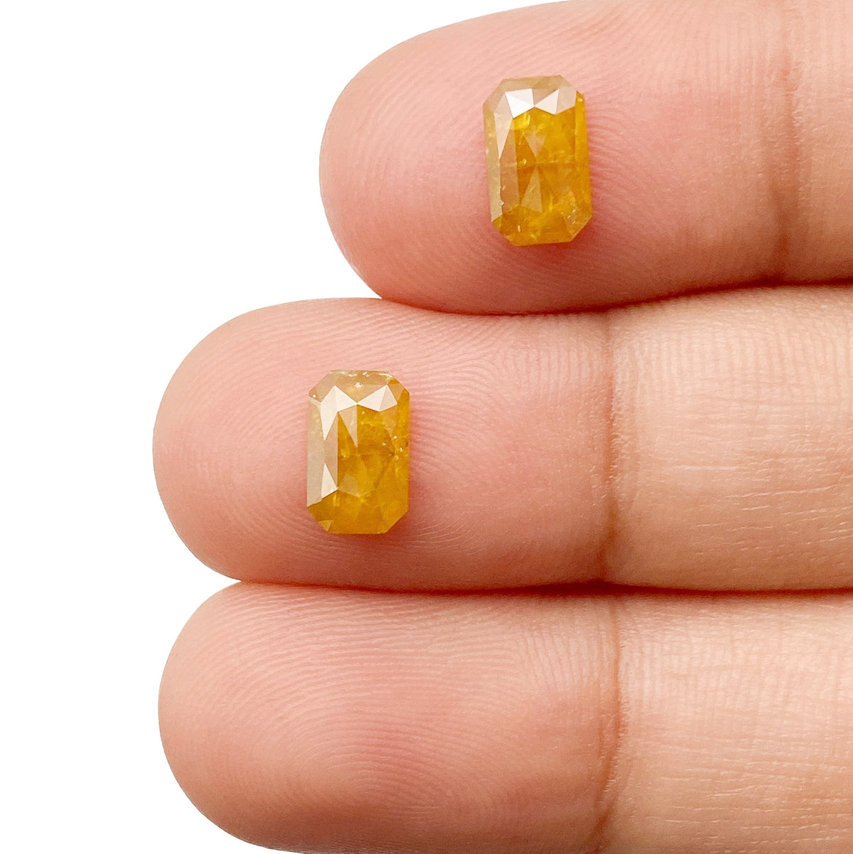 1.33cttw | Rustic  Emerald Shape Rose Cut Diamond Matched Pair - Modern Rustic Diamond