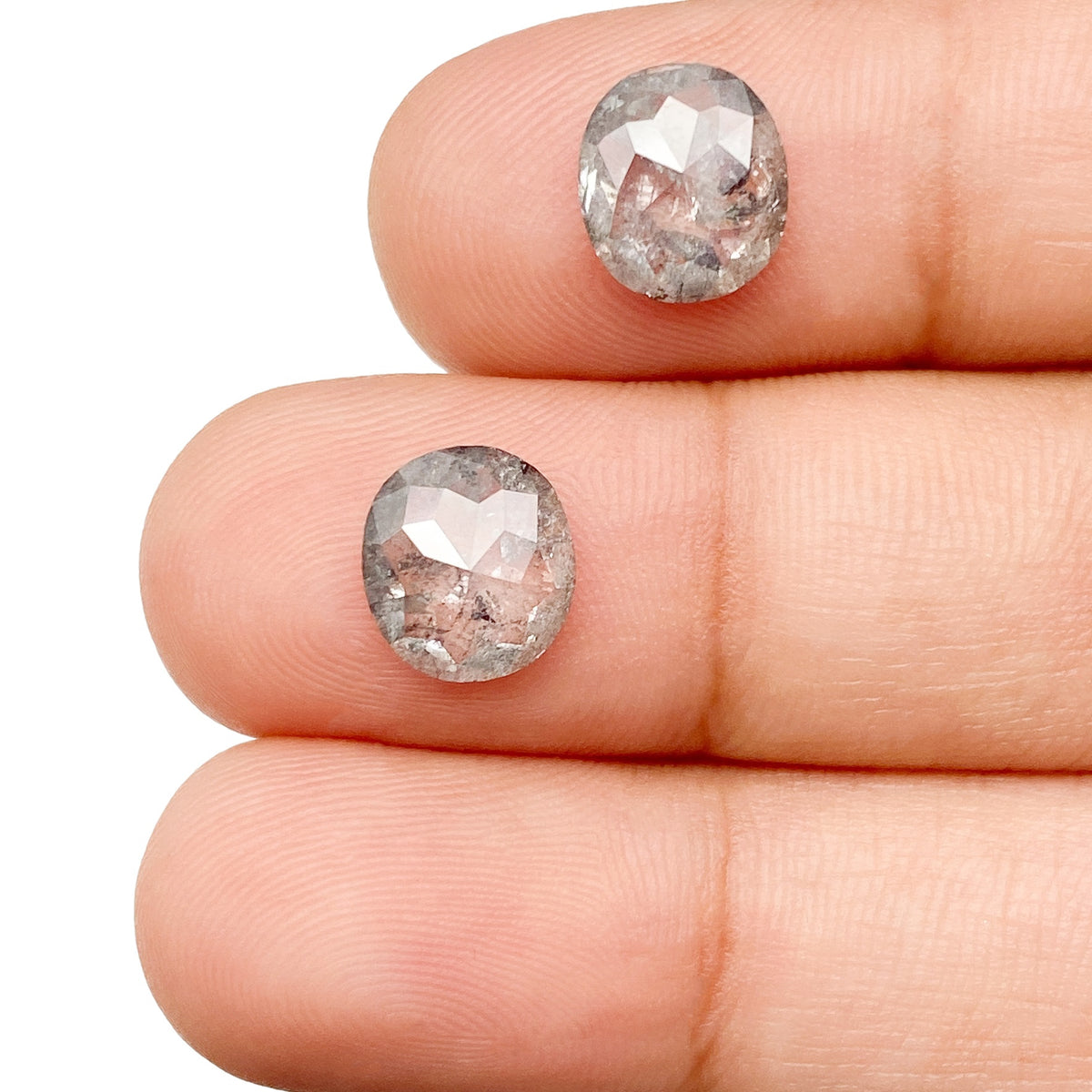3.39cttw | Rustic Cushion Shape Rose Cut Diamond Matched Pair - Modern Rustic Diamond