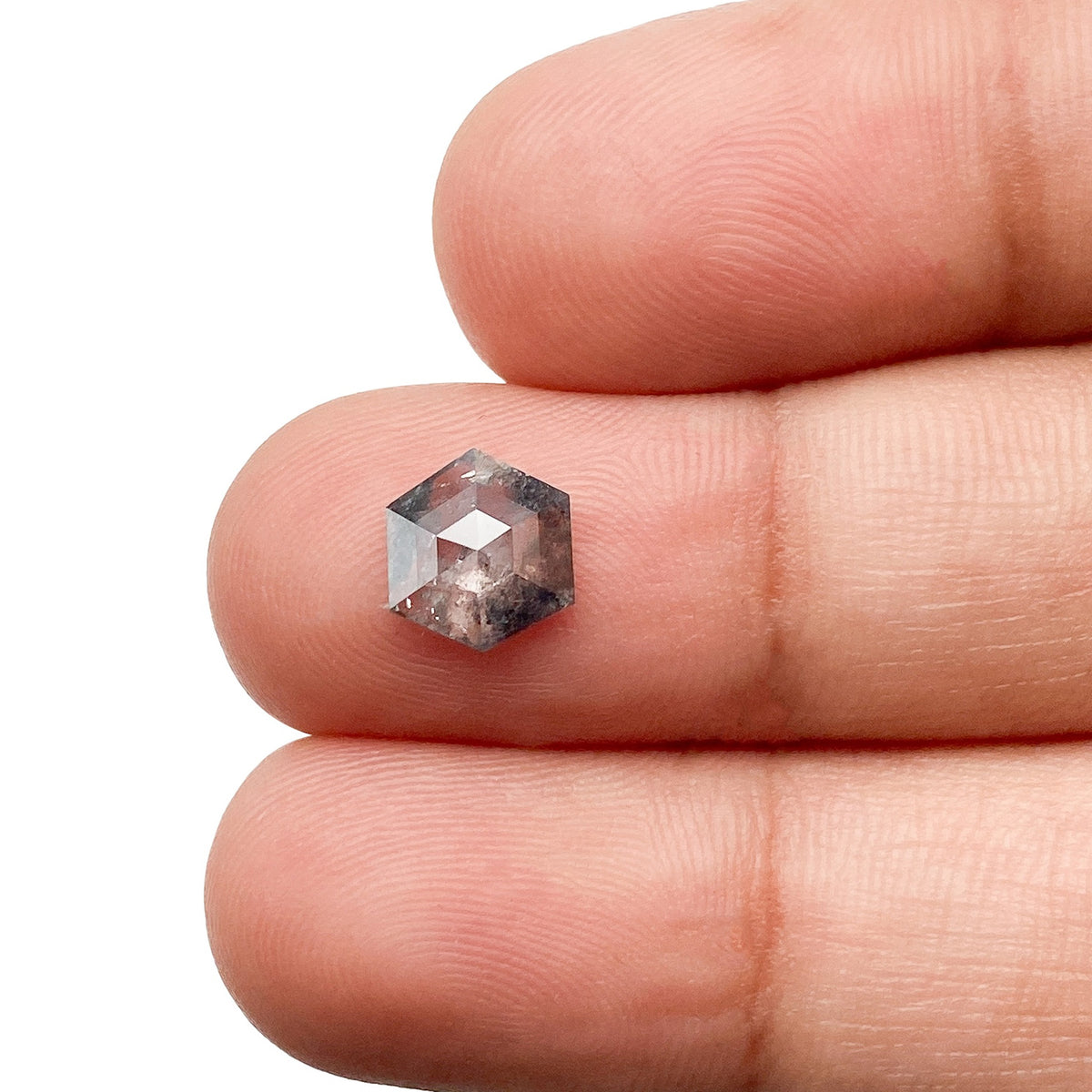 0.88ct | Salt &amp; Pepper Hexagon Shape Rose Cut Diamond - Modern Rustic Diamond