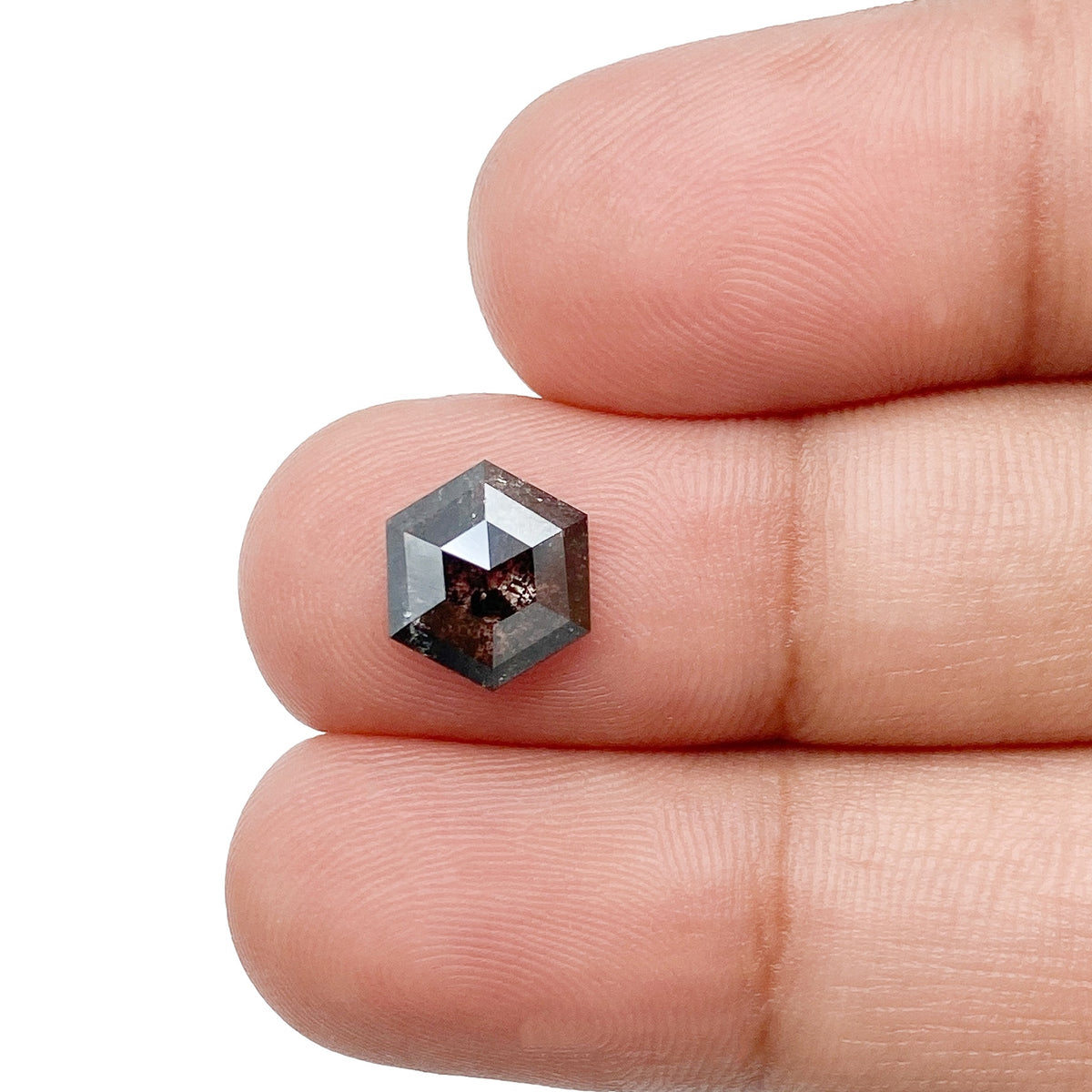 1.35ct | Salt &amp; Pepper Hexagon Shape Rose Cut Diamond - Modern Rustic Diamond