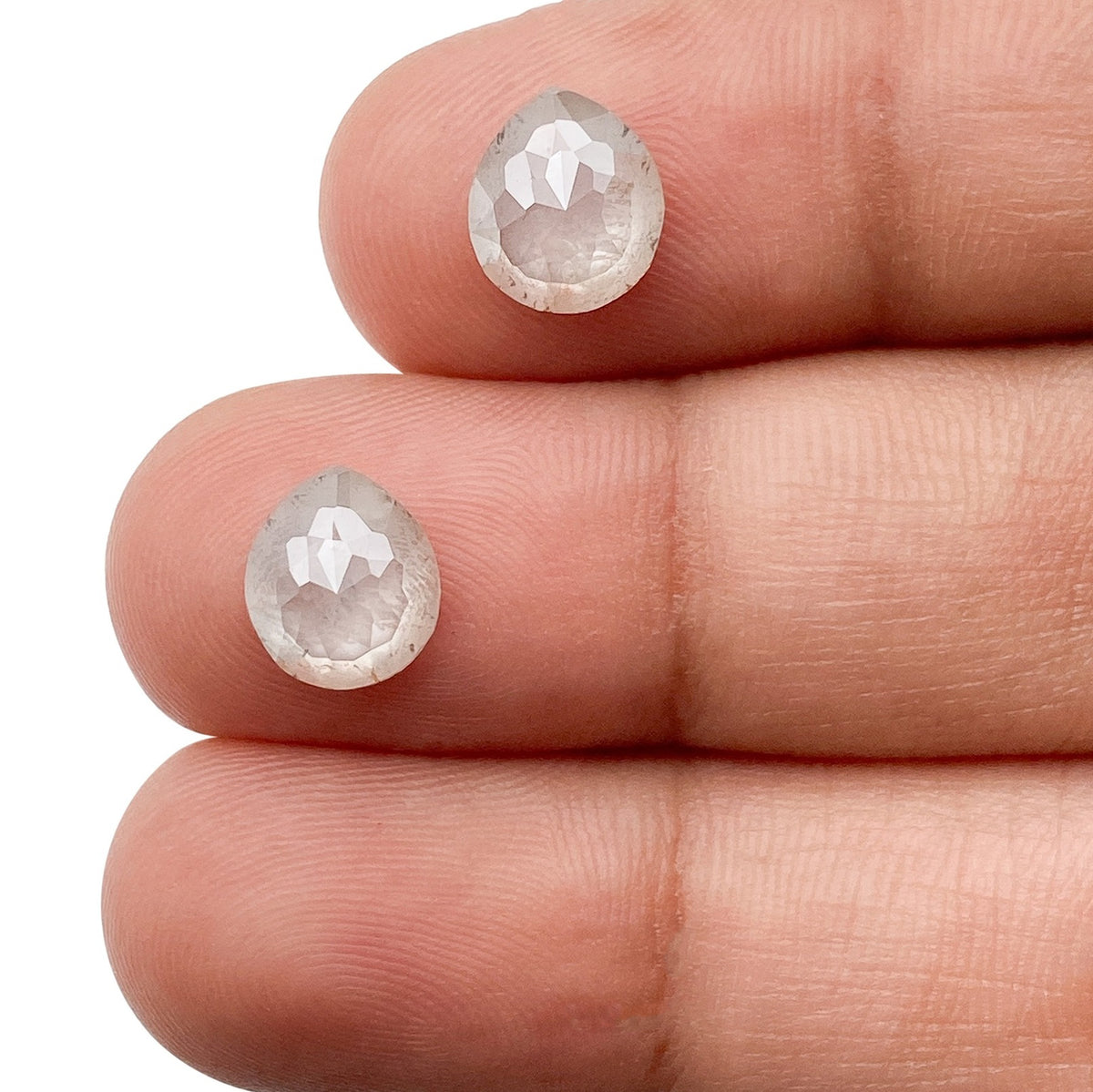 2.93cttw | Salt &amp; Pepper Pear Shape Rose Cut Diamond Matched Pair - Modern Rustic Diamond