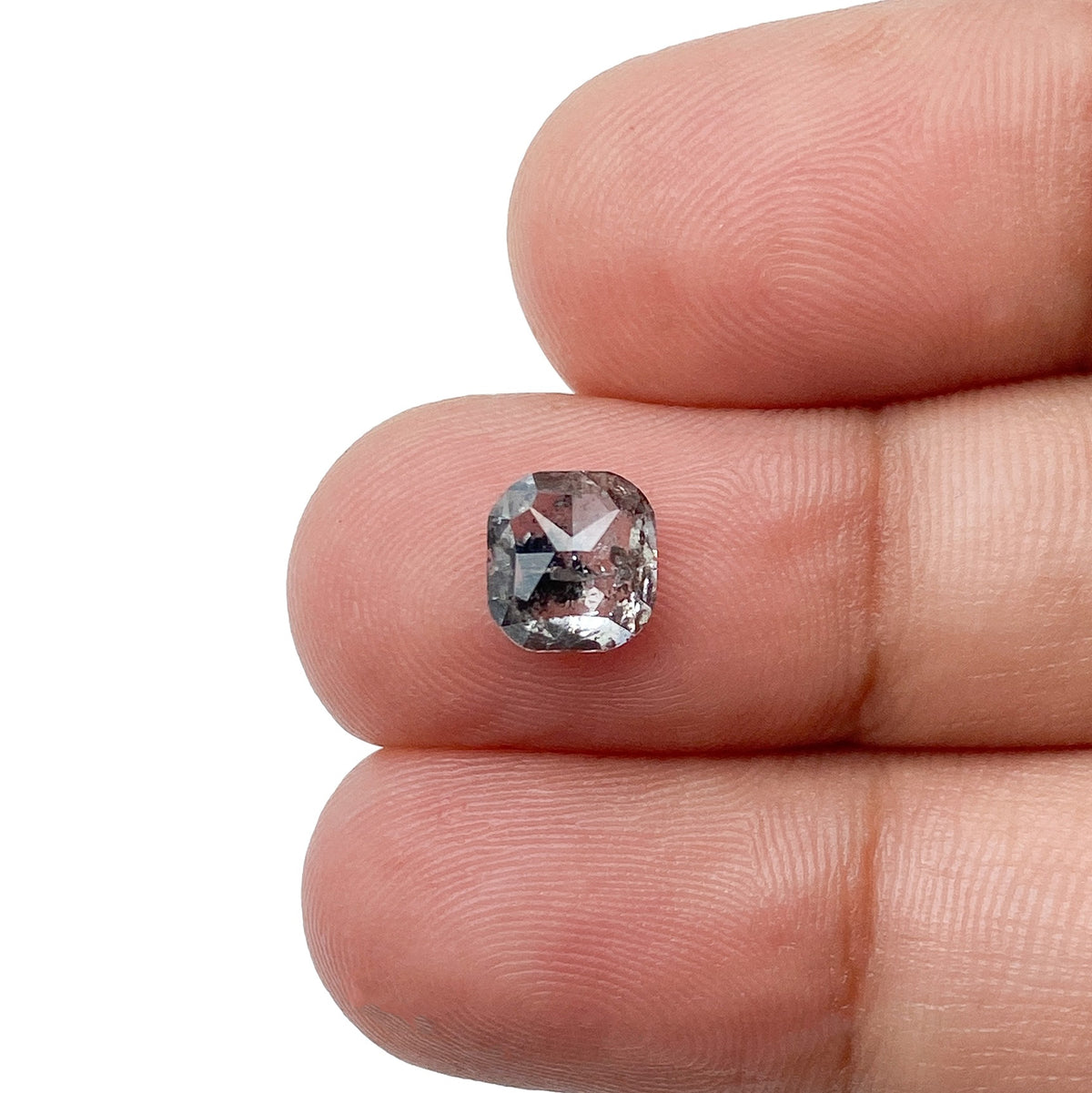 1.48ct | Salt &amp; Pepper Cushion Shape Rose Cut Diamond - Modern Rustic Diamond