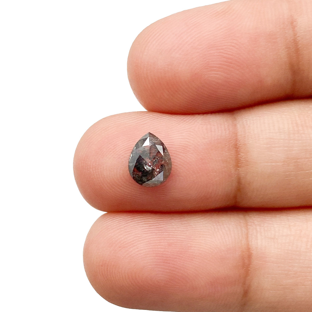 0.81ct | Salt &amp; Pepper Pear Shape Rose Cut Diamond - Modern Rustic Diamond