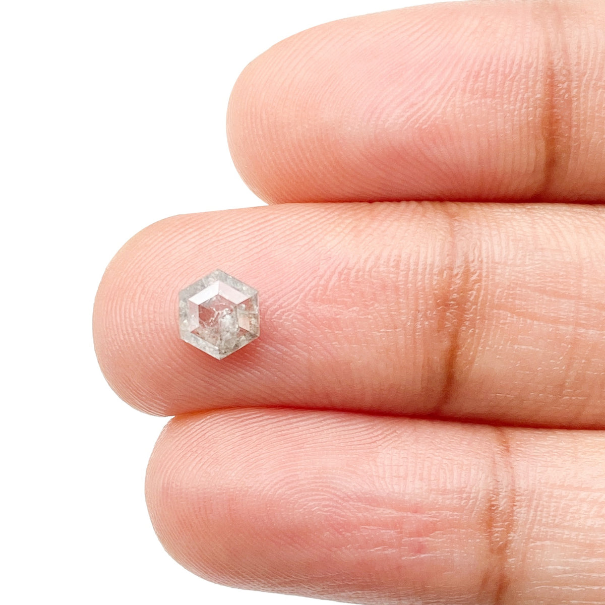 0.55ct | Salt &amp; Pepper Hexagon Shape Rose Cut Diamond - Modern Rustic Diamond