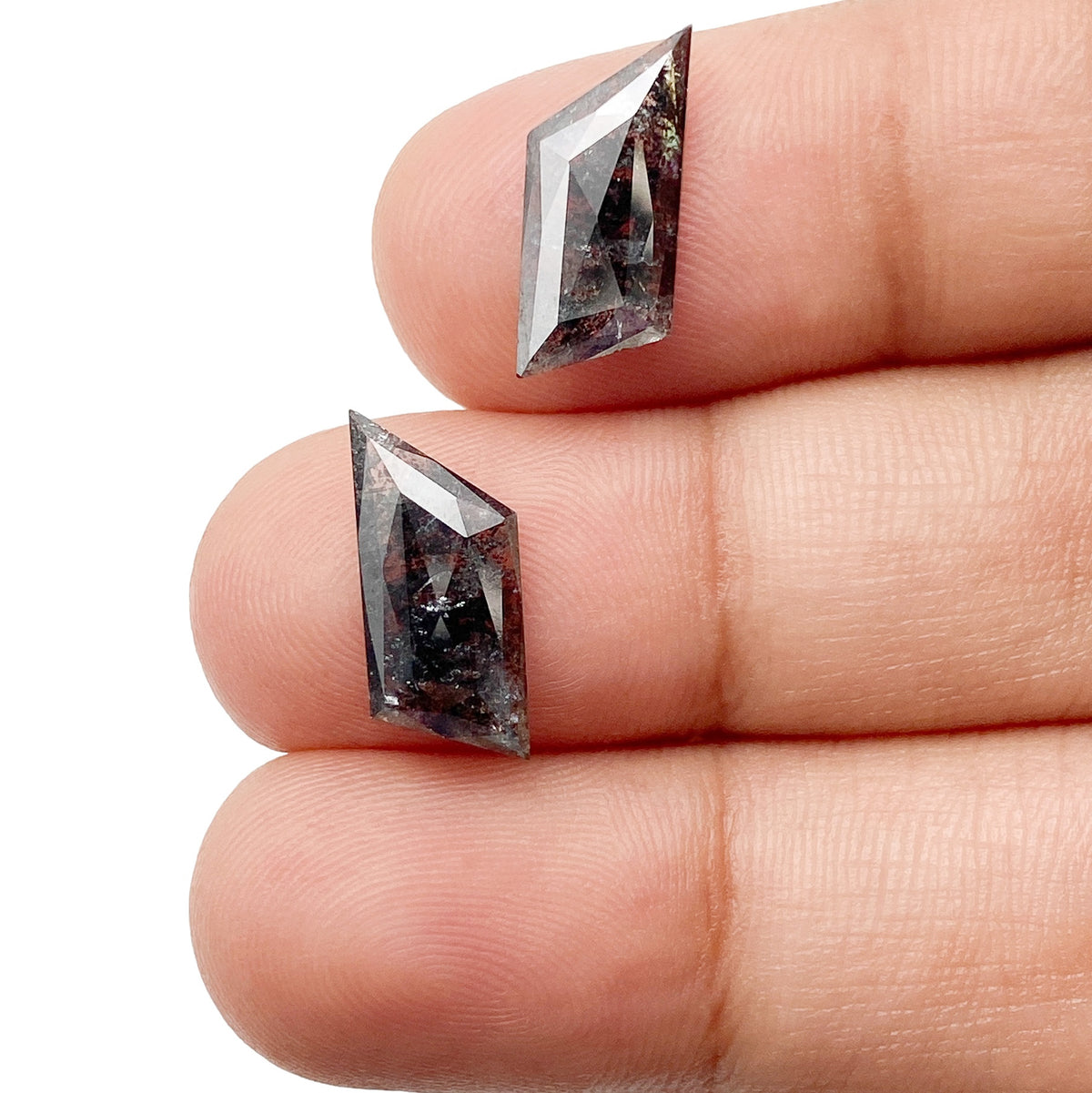 2.99cttw | Rustic  Rhomboid Shape Rose Cut Diamond Matched Pair - Modern Rustic Diamond