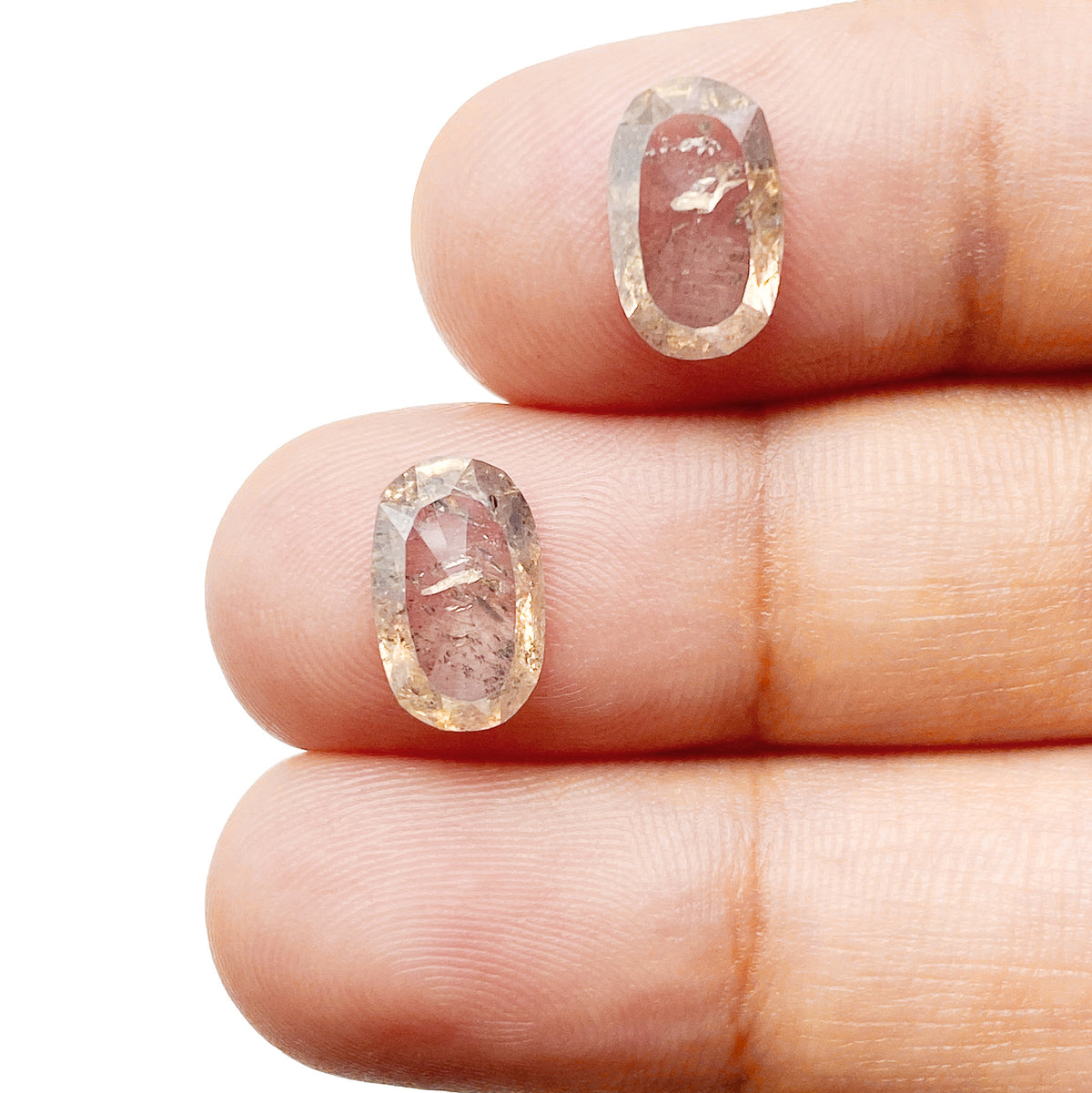 2.88cttw | Salt &amp; Pepper Cushion Shape Rose Cut Diamond Matched Pair - Modern Rustic Diamond