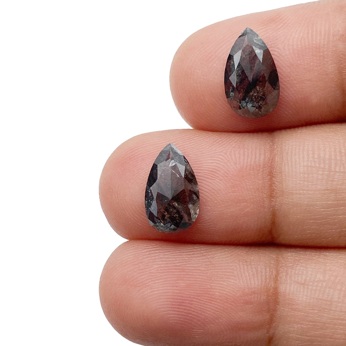2.28cttw | Salt &amp; Pepper Pear Shape Rose Cut Diamond Matched Pair - Modern Rustic Diamond
