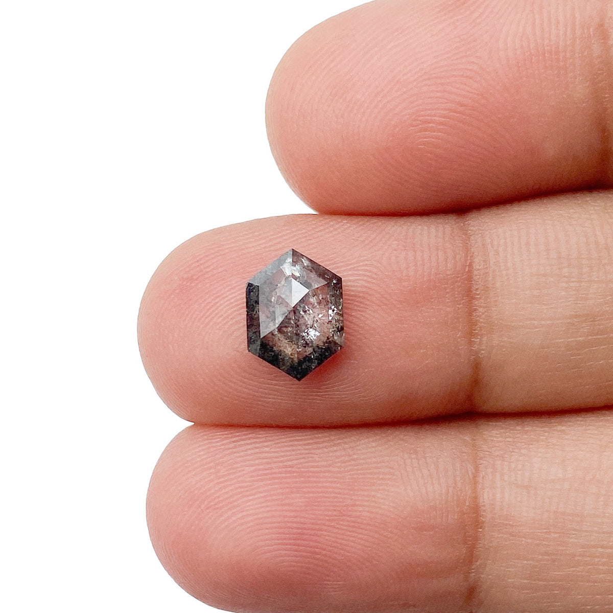 1.18ct | Salt &amp; Pepper Hexagon Shape Rose Cut Diamond - Modern Rustic Diamond
