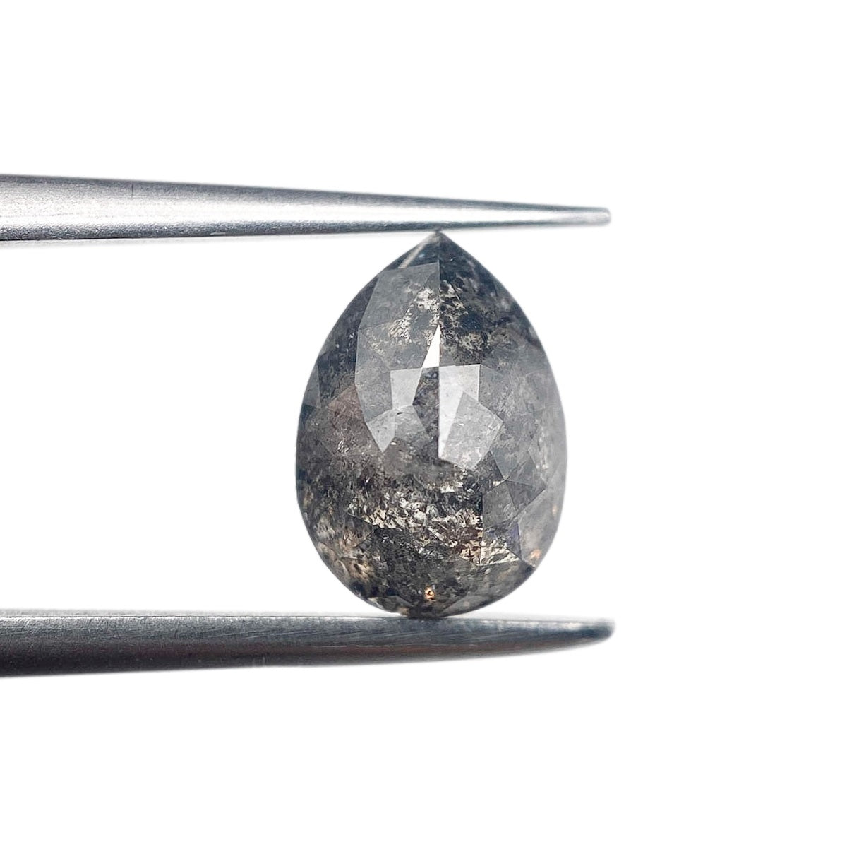 1.71ct | Salt &amp; Pepper Pear Shape Rose Cut Diamond - Modern Rustic Diamond