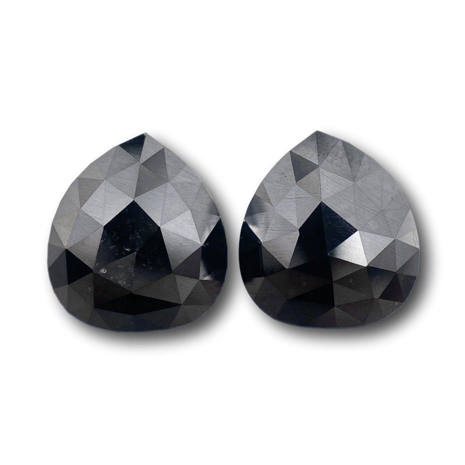 3.08cttw | Black Pear Shape Rose Cut Diamond Matched Pair-Modern Rustic Diamond