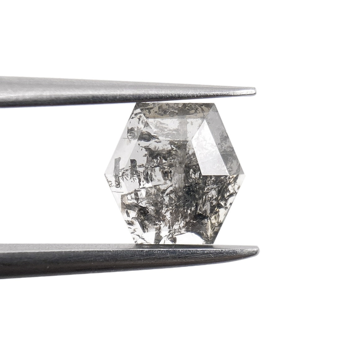 0.78ct | Salt &amp; Pepper Hexagon Shape Rose Cut Diamond - Modern Rustic Diamond