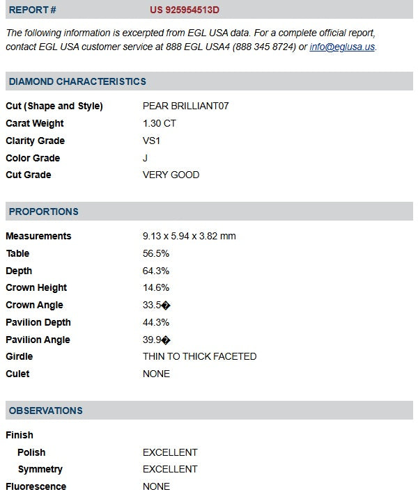 1.30ct | J/VS1 Pear Shape Brilliant Cut Diamond (EGL USA) - Modern Rustic Diamond