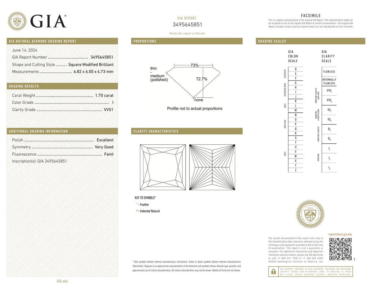 1.70ct | I/VVS1 Princess Shape Brilliant Cut Diamond (GIA) - Modern Rustic Diamond