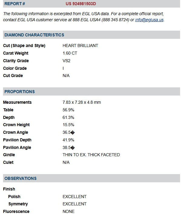 1.60ct | I/VS2 Heart Shape Brilliant Cut Diamond (EGL USA) - Modern Rustic Diamond