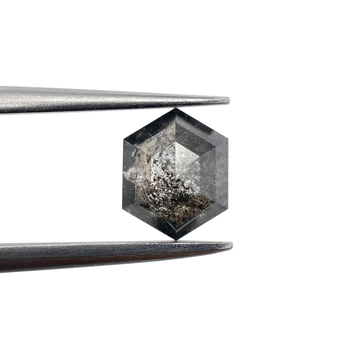 0.92ct | Salt &amp; Pepper Hexagon Shape Rose Cut Diamond - Modern Rustic Diamond